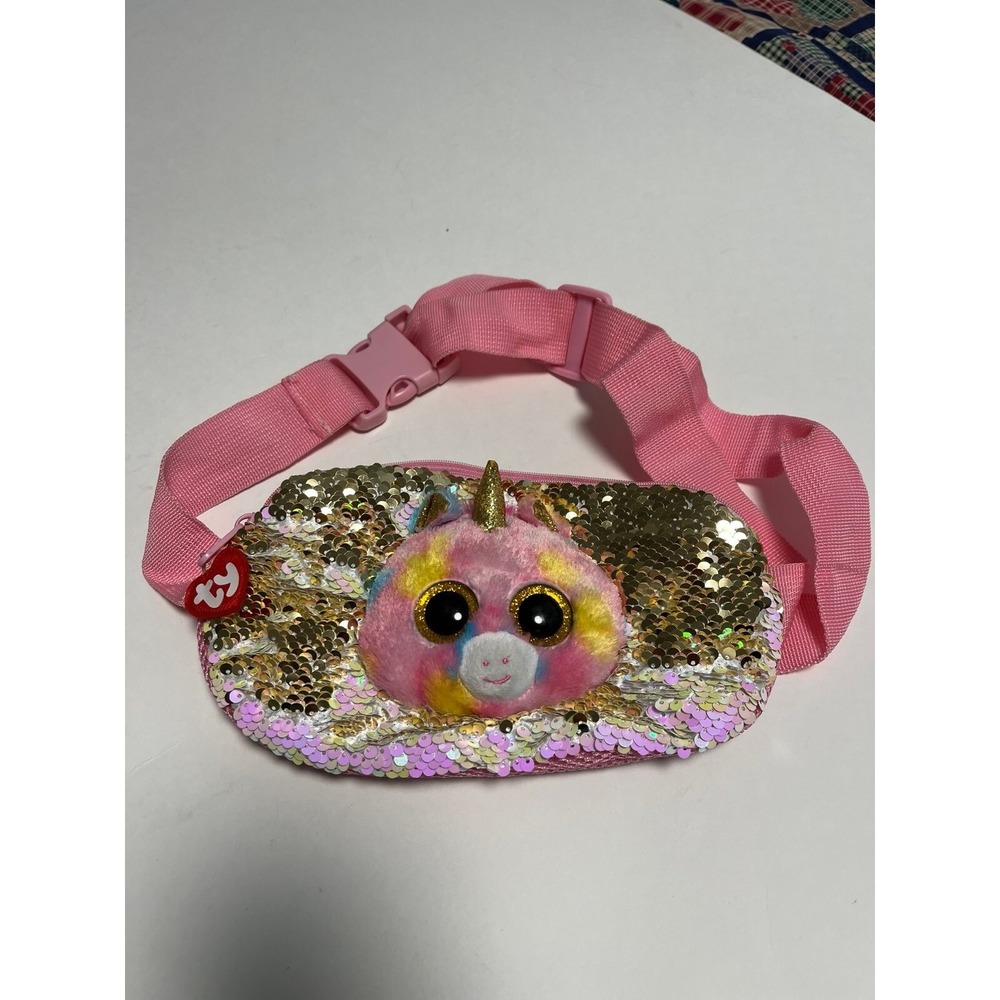 TY Unicorn Fanny‎ Pack Purse Changeable Sequins Pink Plush adult or kid size